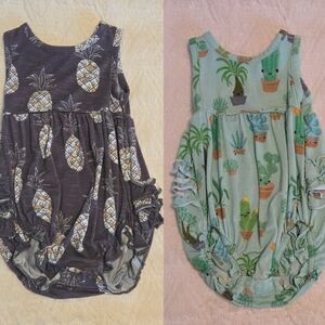 Baby Pineapple & Cactus Print Rompers - Gray and Mint
